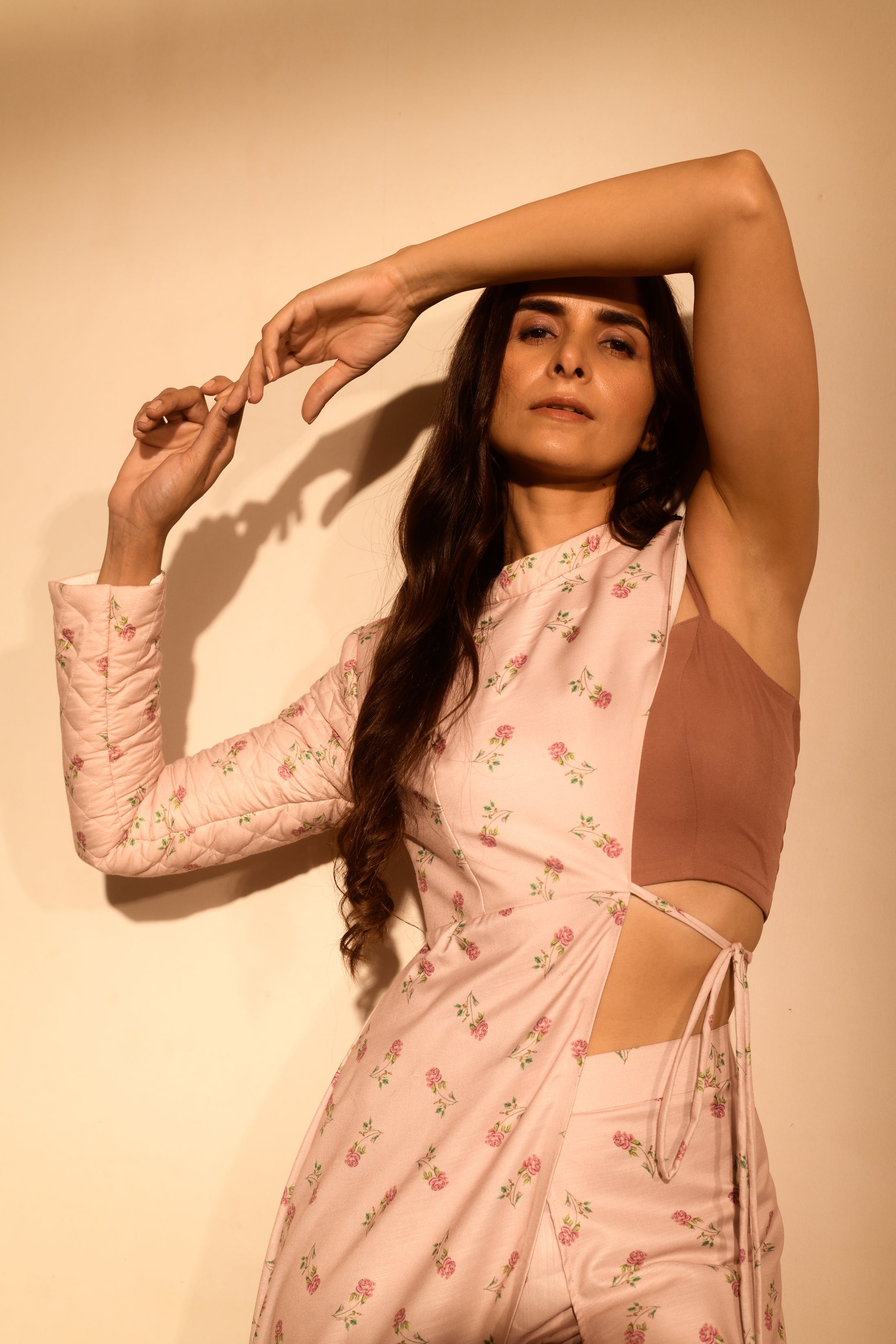 Rosey Pink Half Kurta, Bralette & Dhoti Pants