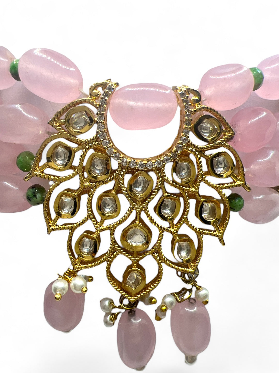 Le Antonio Pink Beads & White Khundan Necklace Set