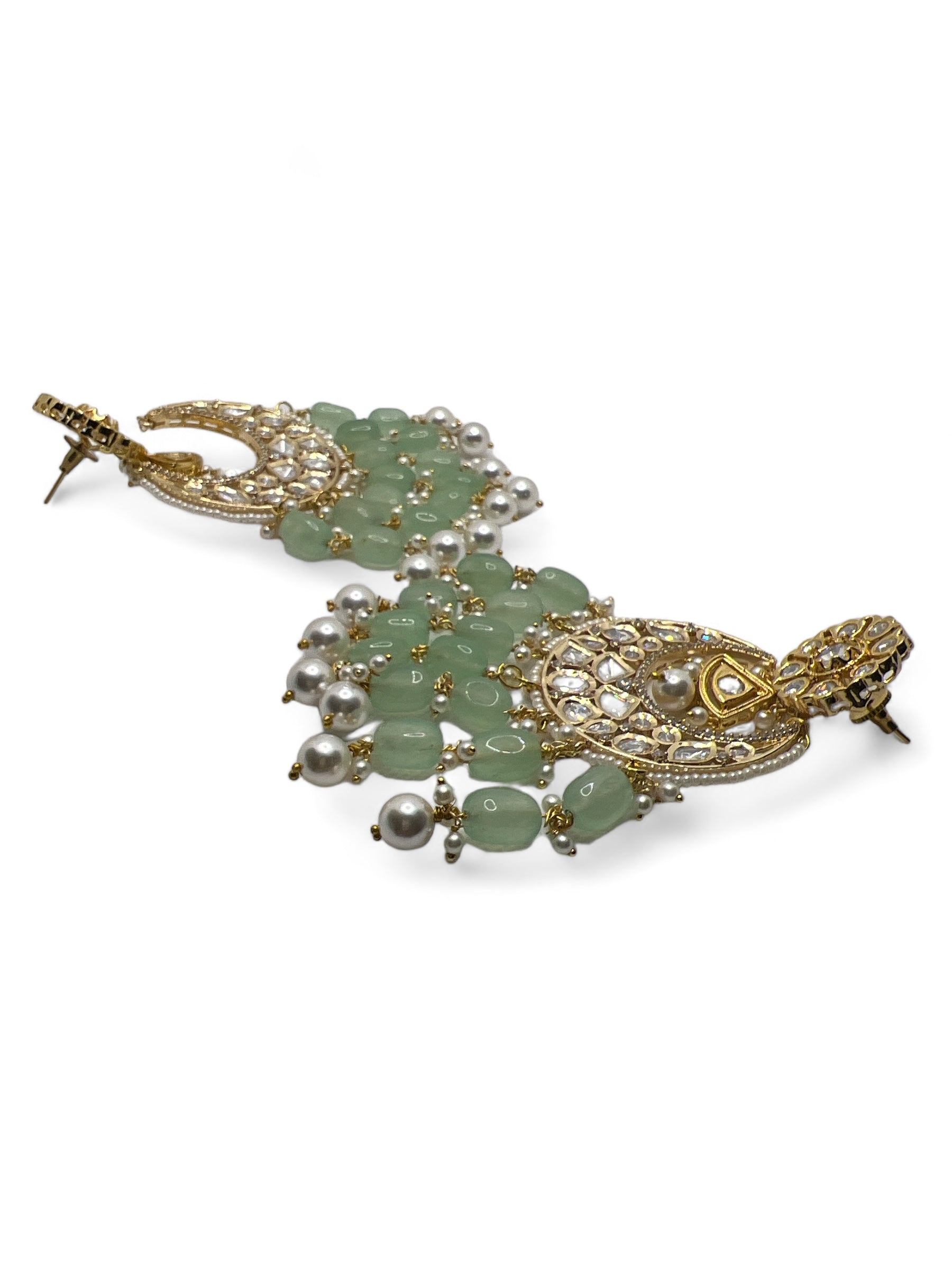 Le Nicolas Sea Green Beads & Kundan Earrings