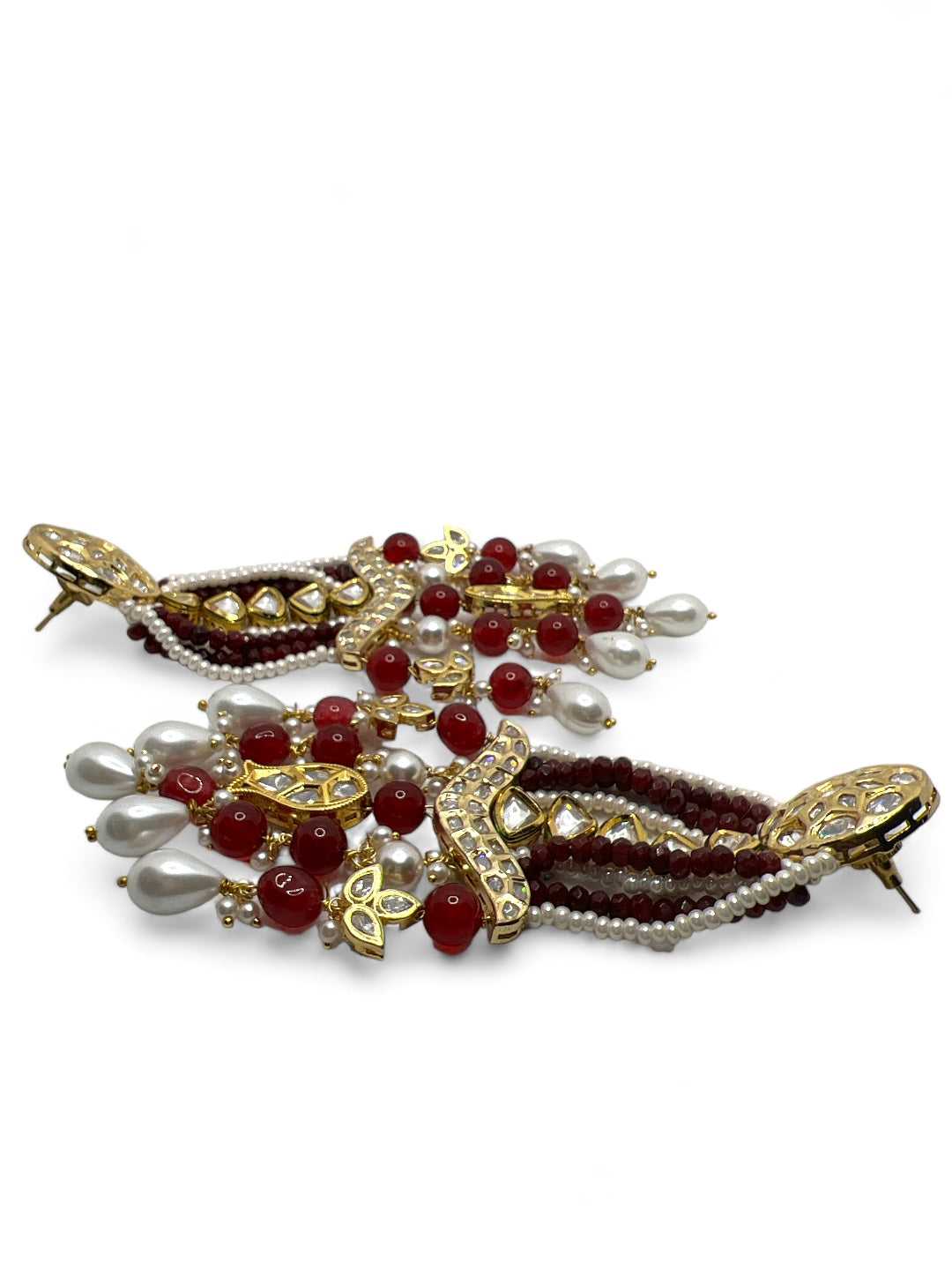 Le Carlos Maroon Pearl & Kundan Earrings