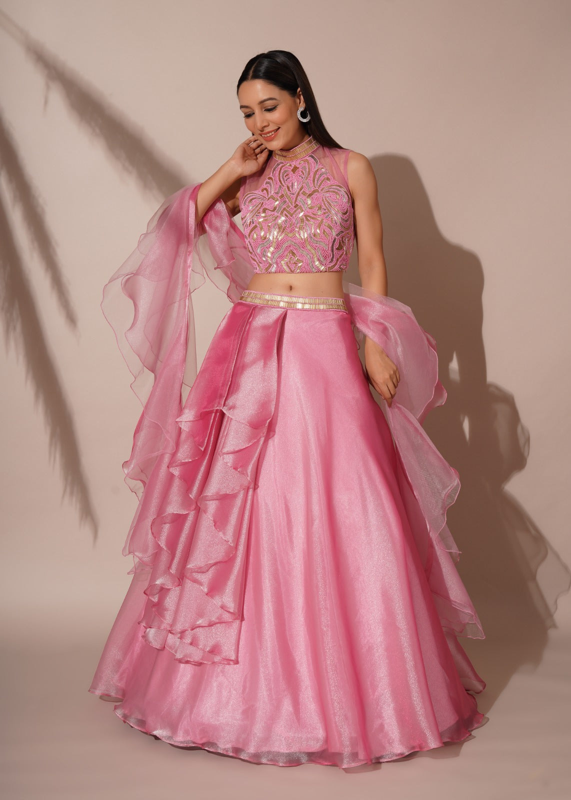 Beads Embroidered Pink Lehenga Set