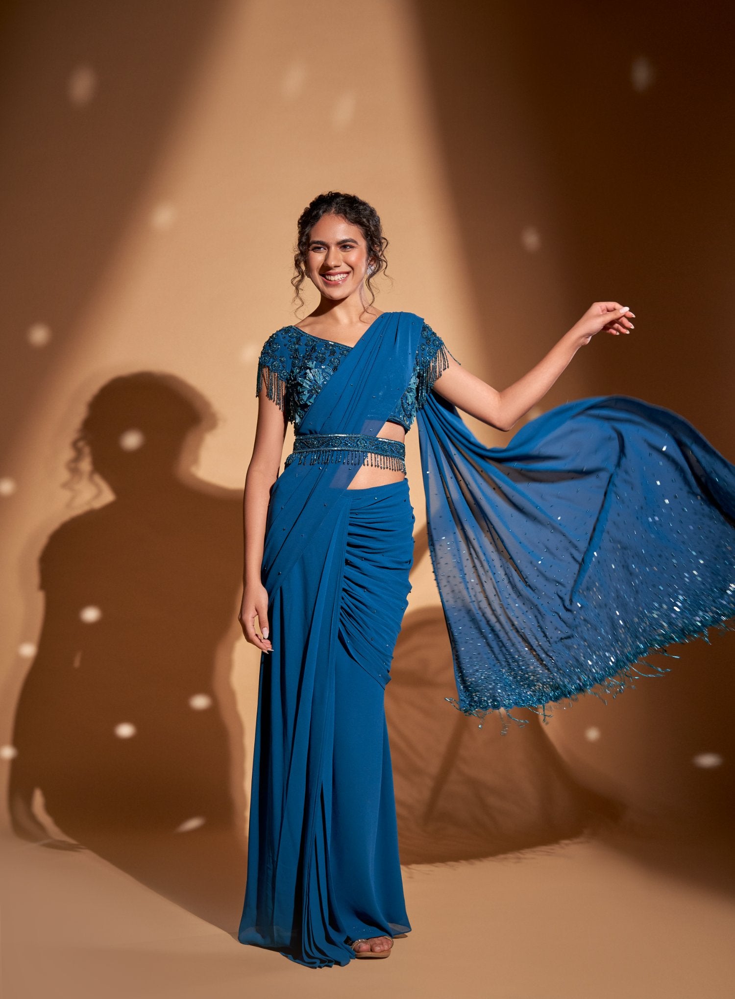 Pre-Draped Saree With Heavy Blouse