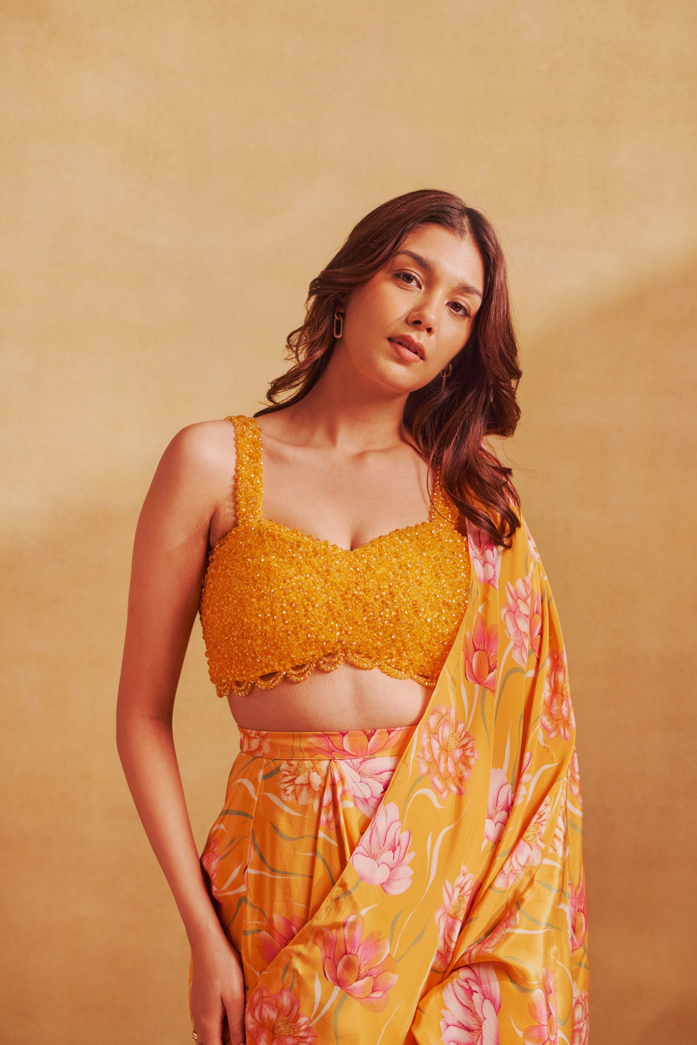 Beaded Blouse + Pre-Stitched Sari Set In Avya