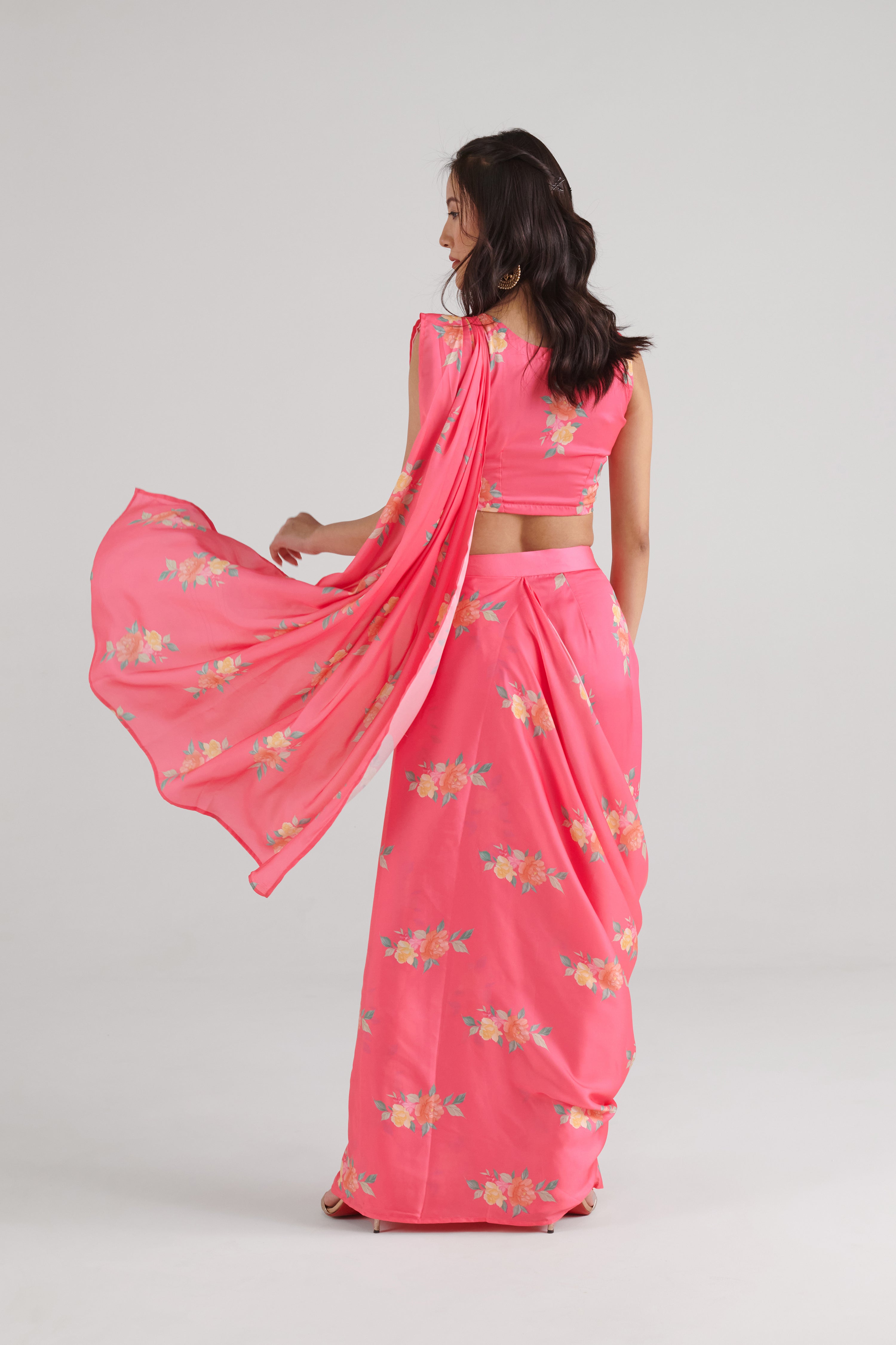 Hot Pink Ready Saree Skirt Set