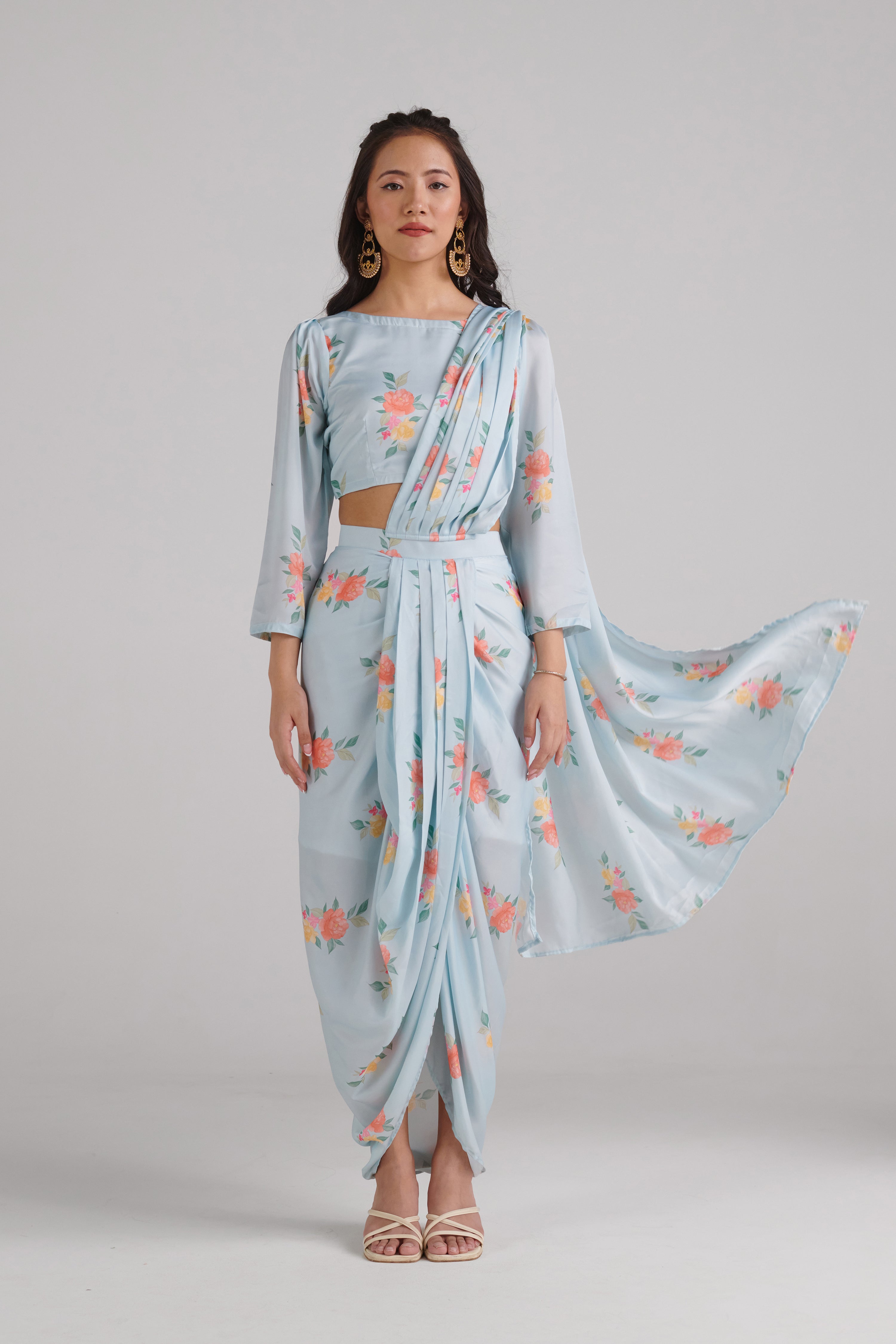 Baby Blue Lungi Saree Set