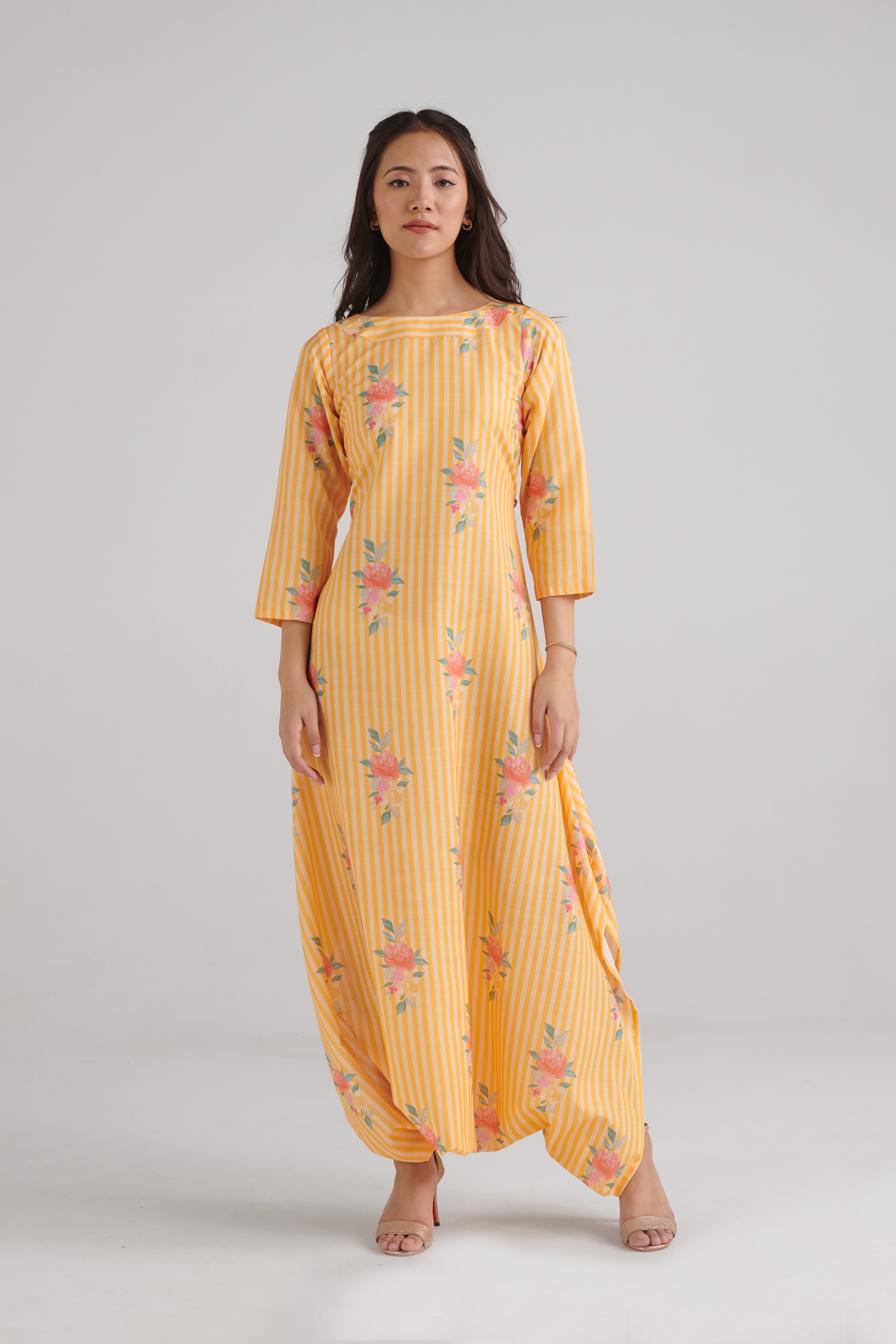 Amber Yellow Striped Dhoti Jumpsuit