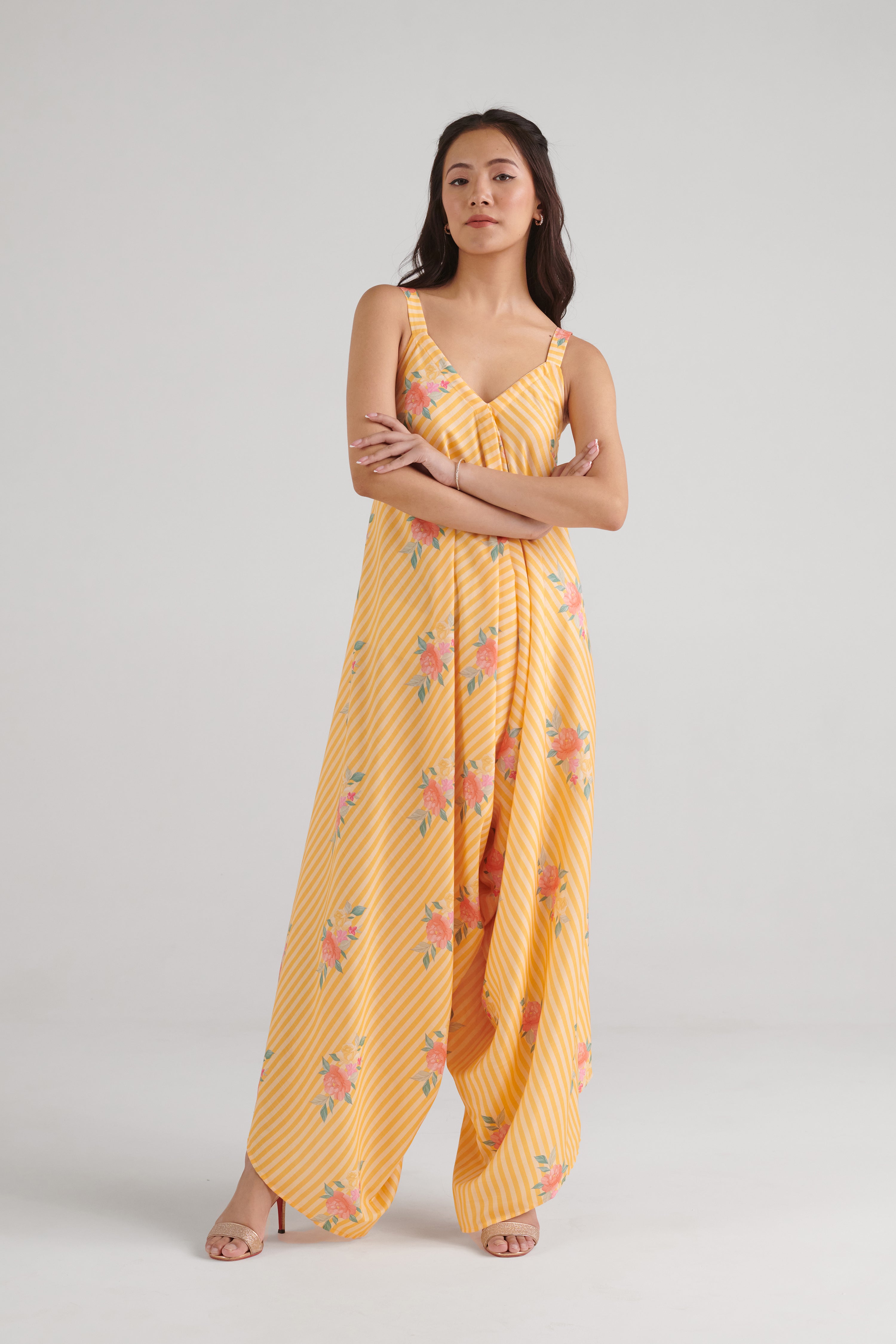 Amber Yellow Striped Palazzo Jumpsuit