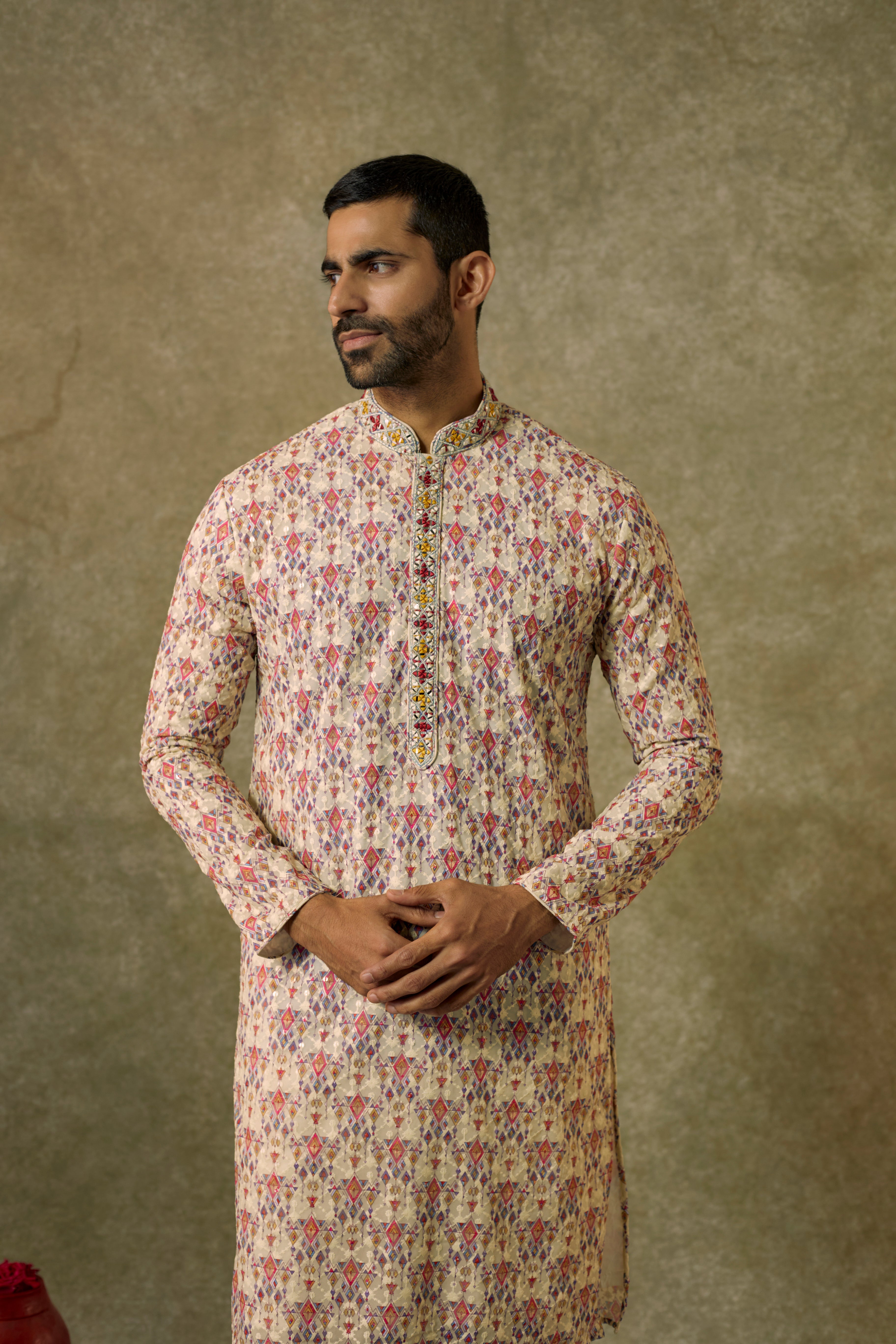 Multicoloured Lucknowi digital print kurta set