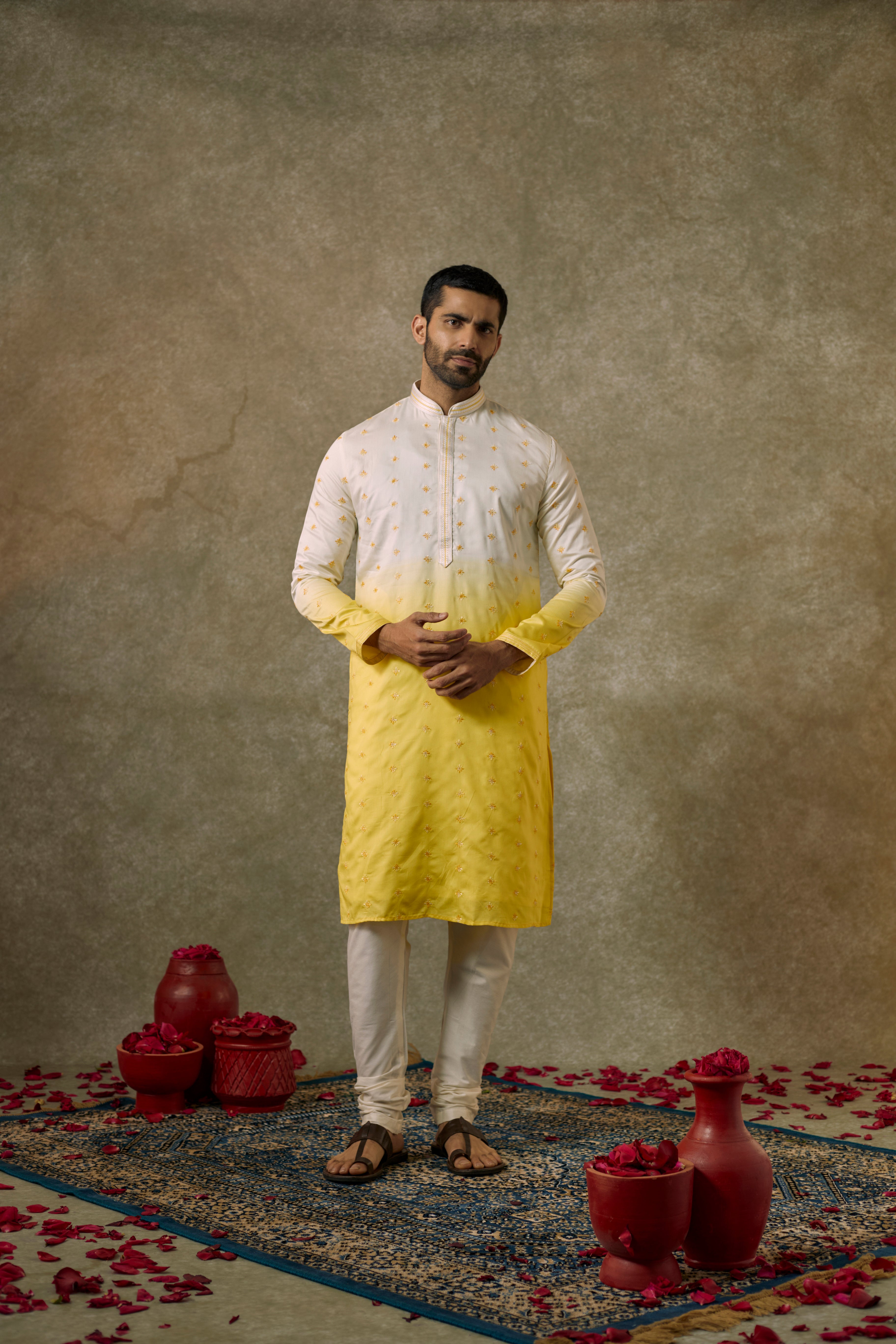 Light Cream Lemon ombre Splendid silk Kurta Set