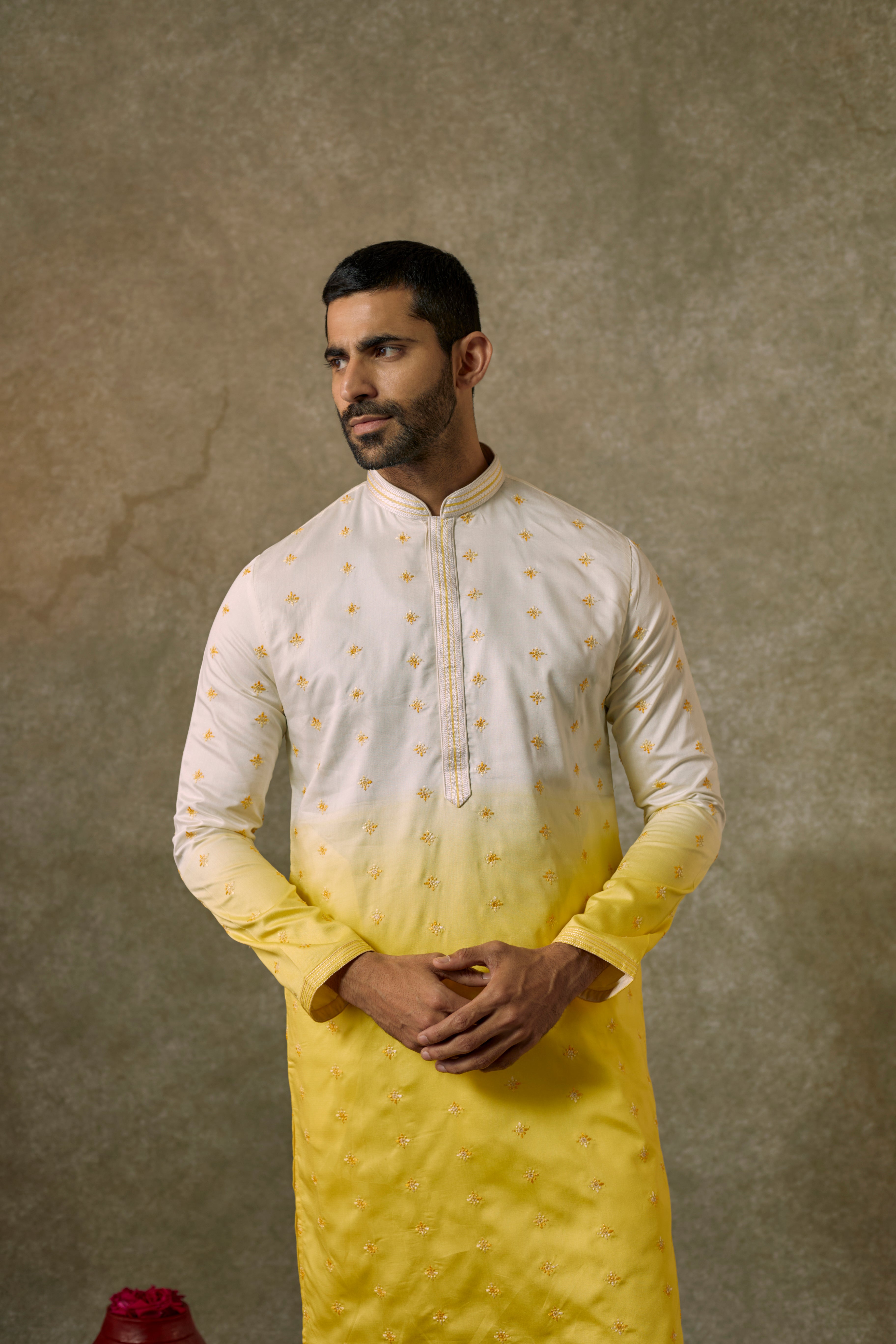 Light Cream Lemon ombre Splendid silk Kurta Set