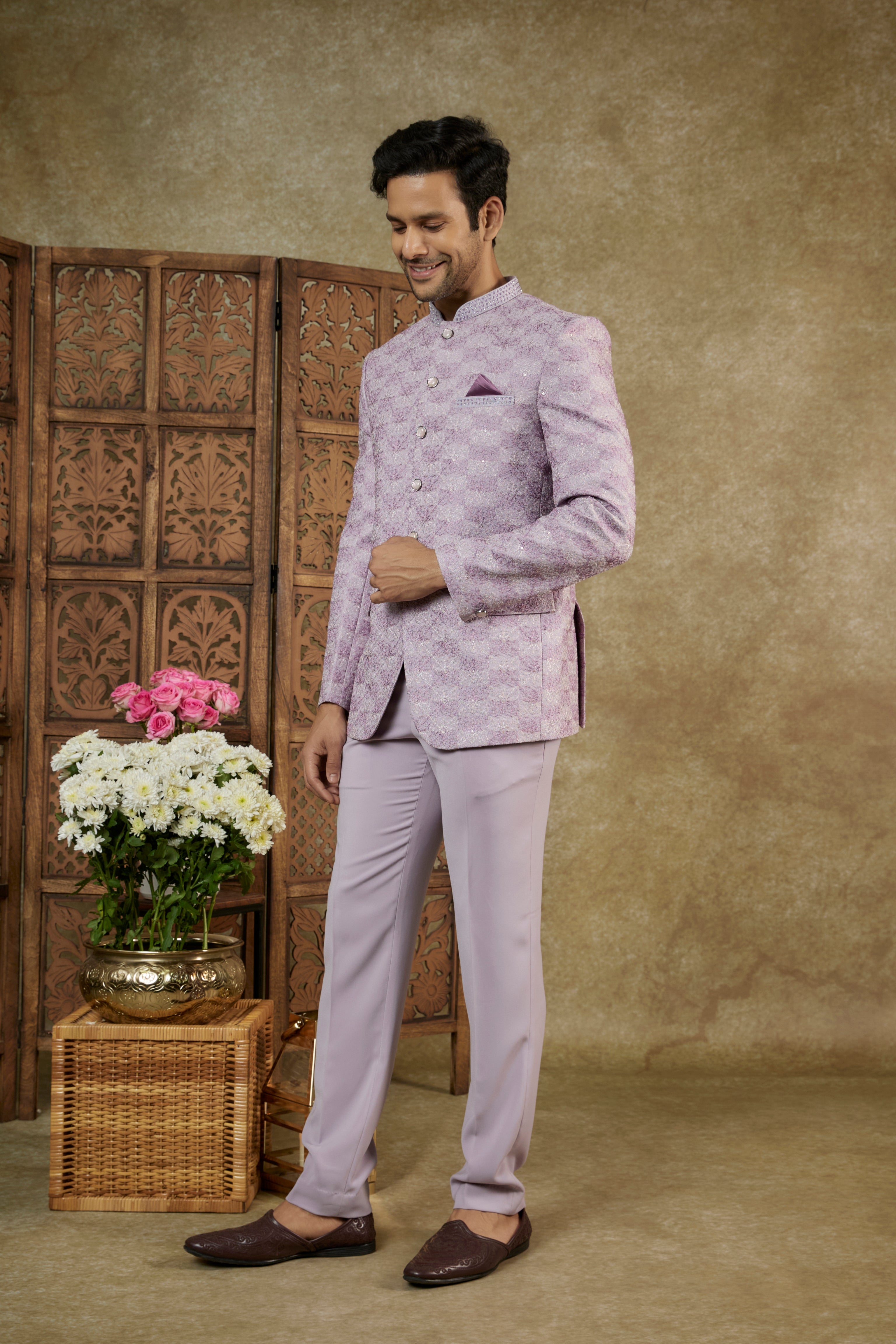 Rich Lilac Jacquard Jodhpuri Set