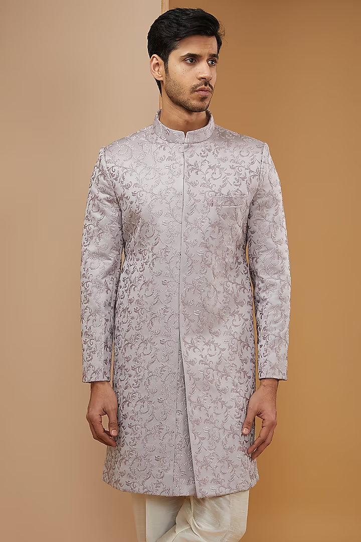 Lilac Embroidered Achkan Set