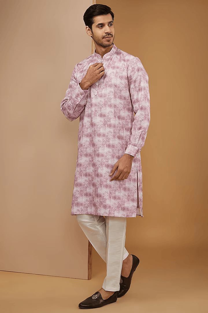 Baby Pink Ikat Printed Kurta Set