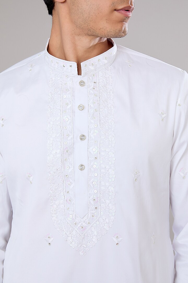 Off White Embroidered Kurta Set