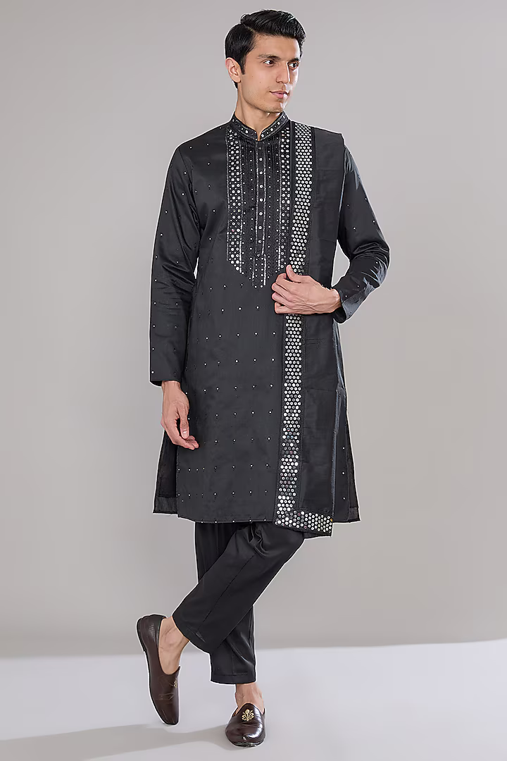 Black Embroidered Kurta-Dupatta Set