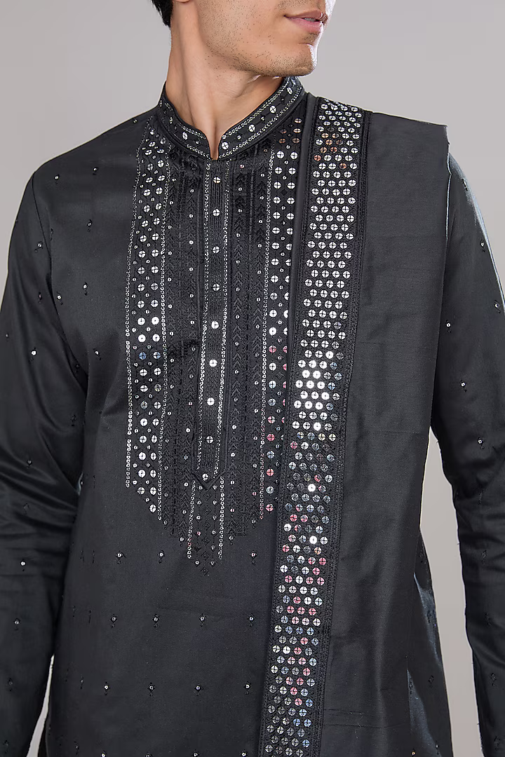 Black Embroidered Kurta-Dupatta Set