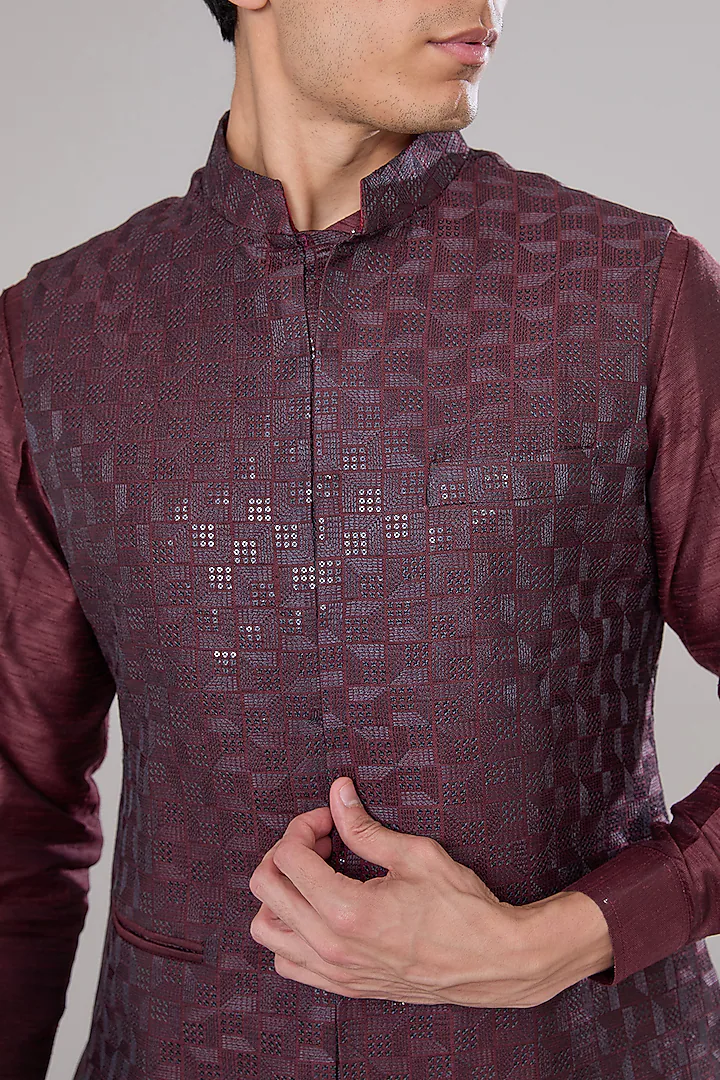 Maroon Embroidered Kurta Set