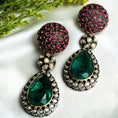 Load image into Gallery viewer, Rani Redwood Emerald Dangles
