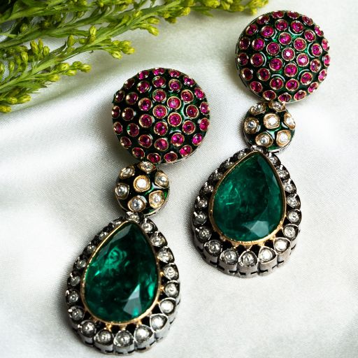 Rani Redwood Emerald Dangles