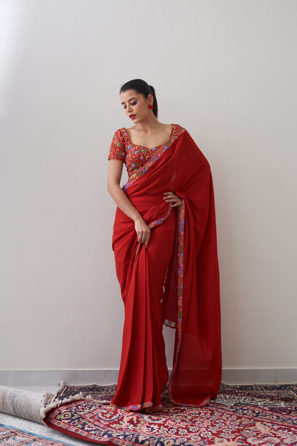 Red Kashmiri Saree