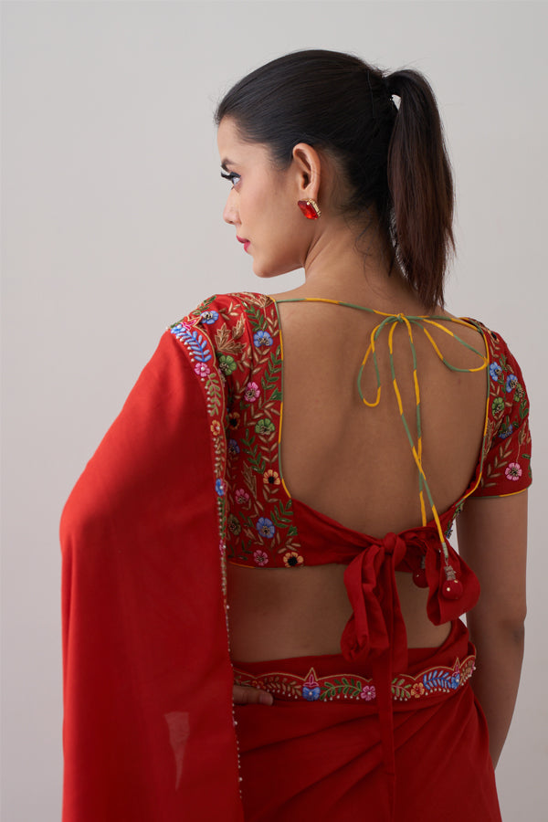 Red Kashmiri Saree