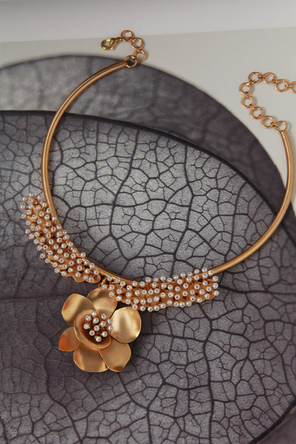 Gold Pearl & Buttercup Collar Necklace