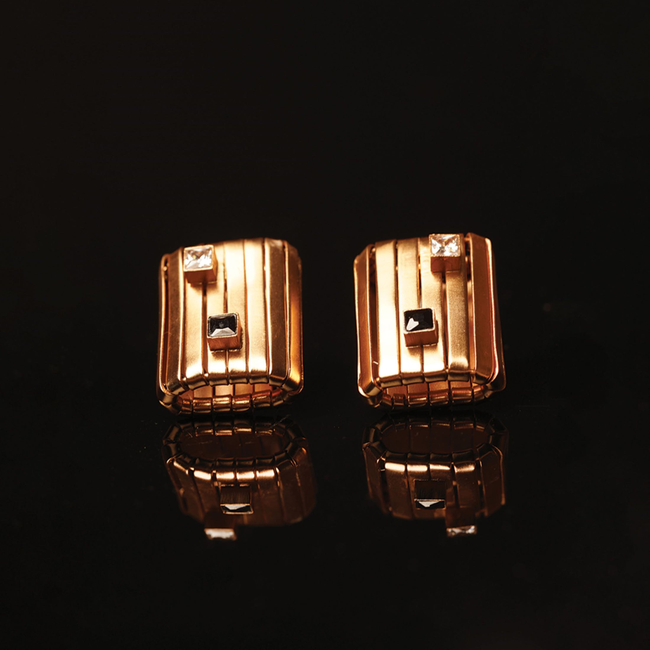 Empyreal Grid Gold Ribbon Wrapped Stud Earrings