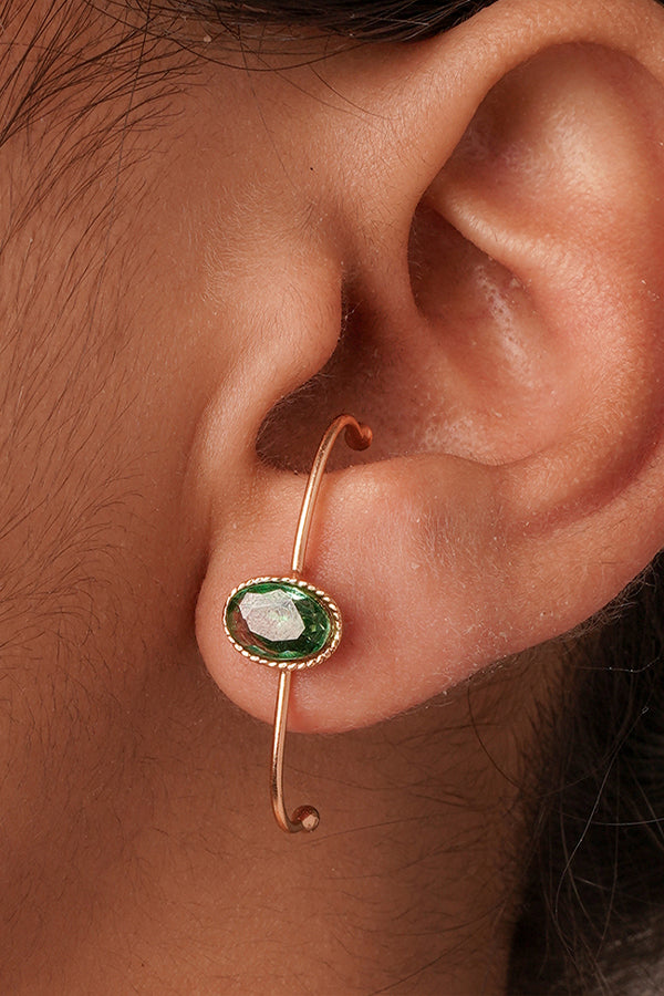 Molten Mint Gold Plated Green Crystal Loop Stud Earrings