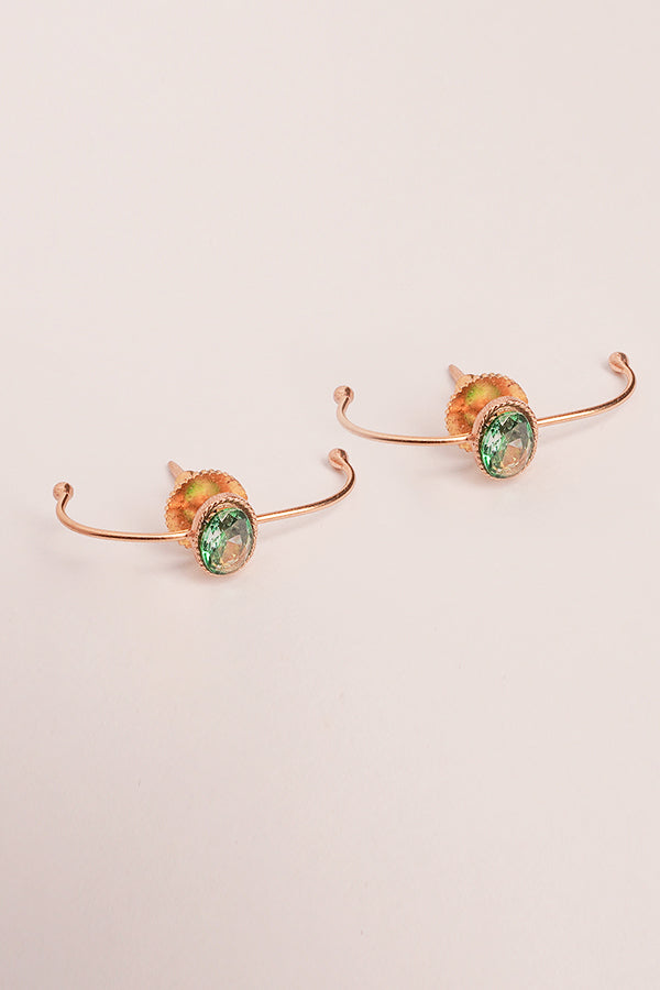 Molten Mint Gold Plated Green Crystal Loop Stud Earrings