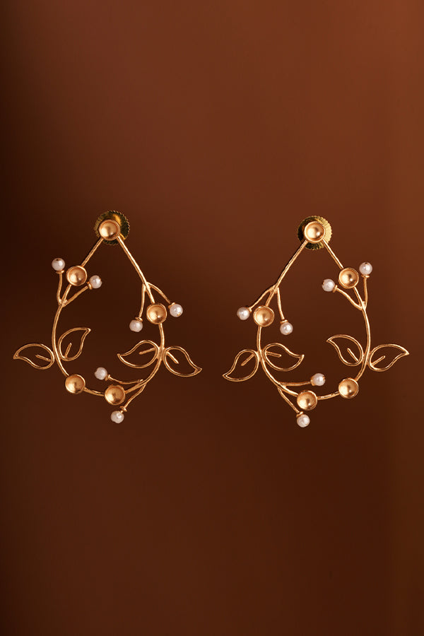 Fern Dynasty Gold Plated Drop Stud Earrings