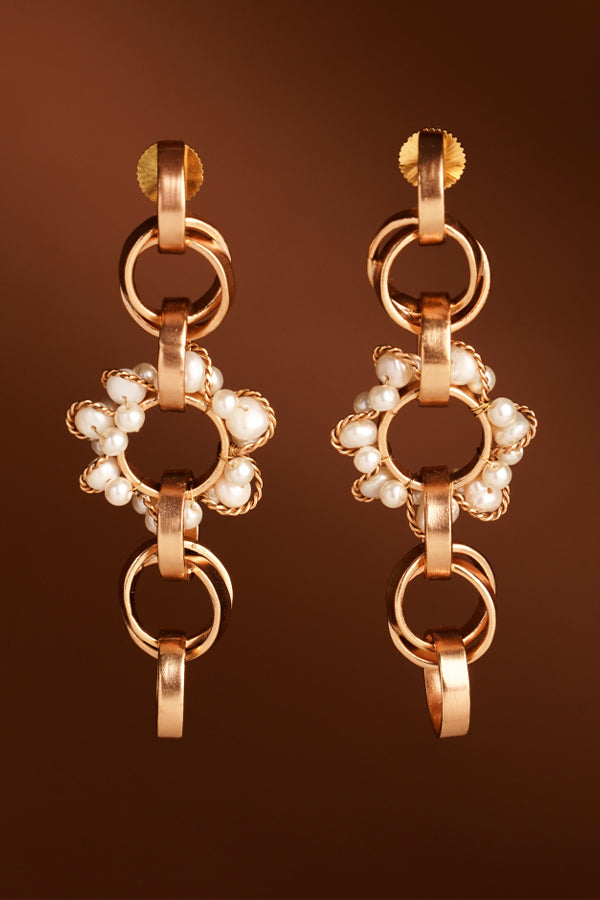 Neutron Loop Gold Plated Pearl Earrings