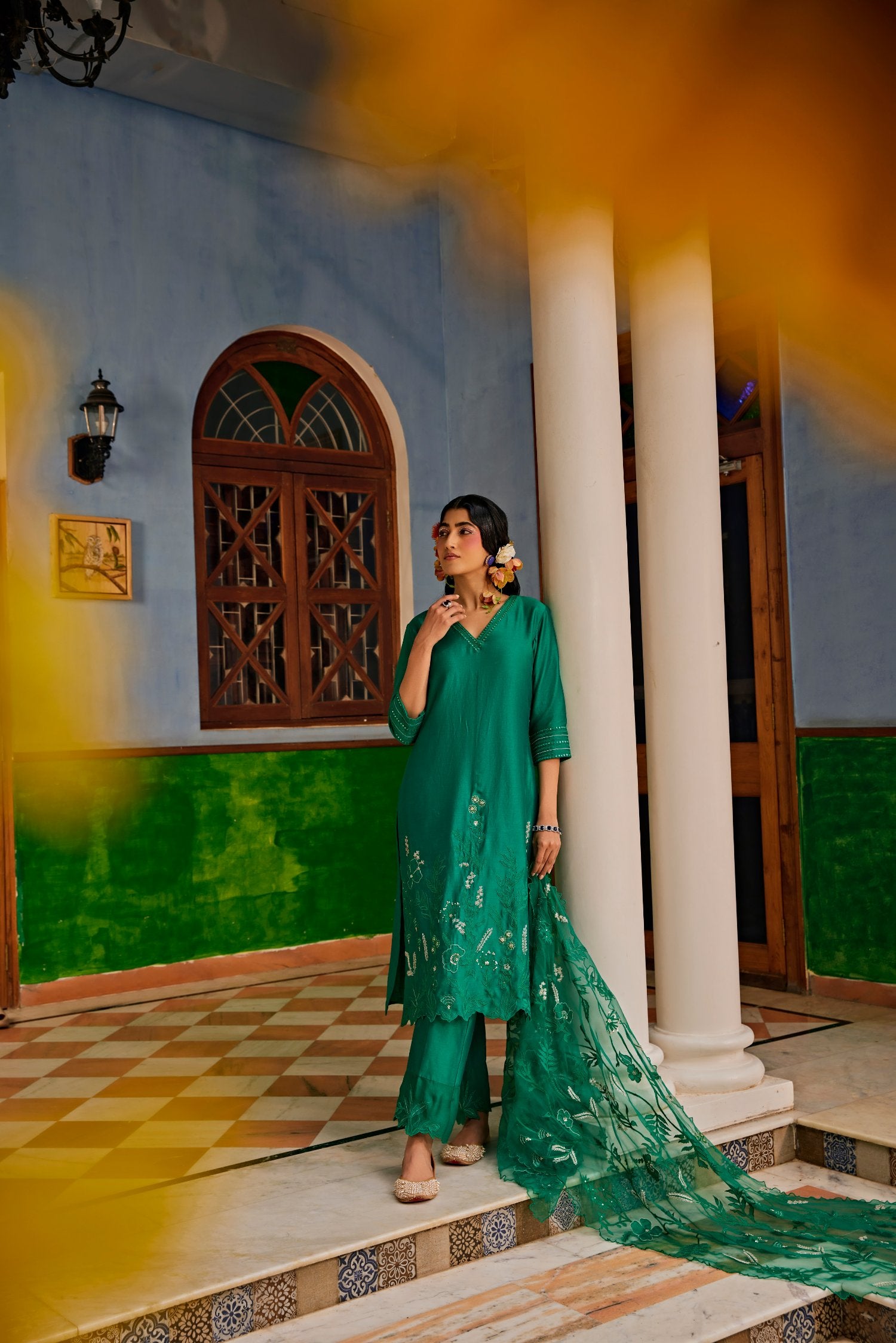 Forest Green Fully Embellished Kurta Set