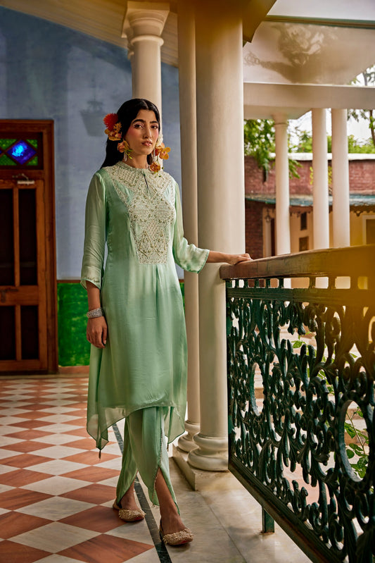 Sea-Green Asymmetrical Kurta Set