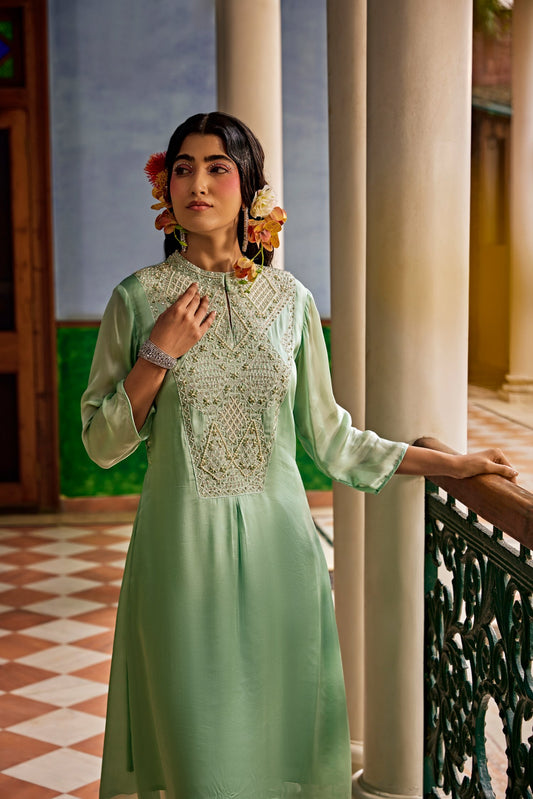 Sea-Green Asymmetrical Kurta Set