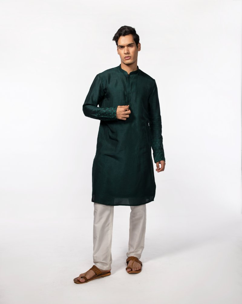 Bottle Green Embroidered Kurta Set