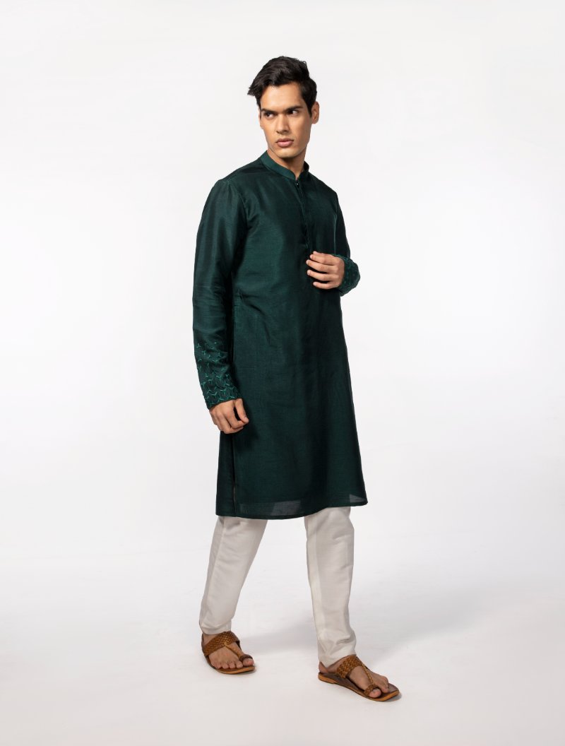 Bottle Green Embroidered Kurta Set