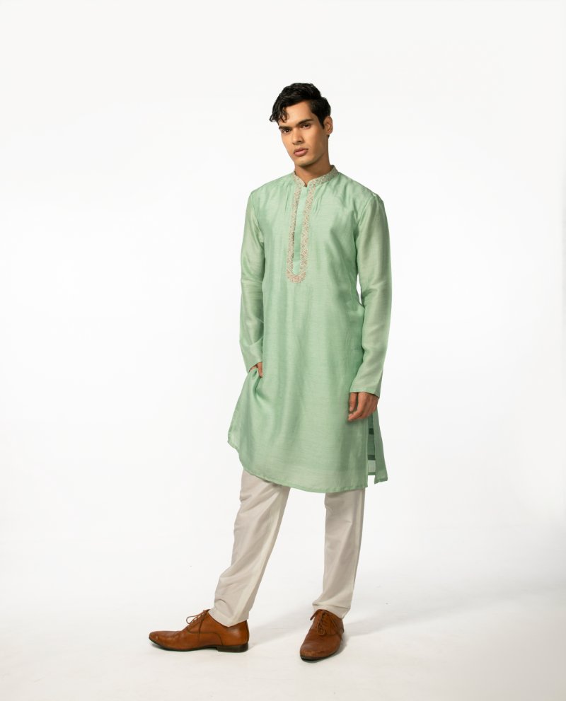 Sea Green Hand Embroidered Kurta Set