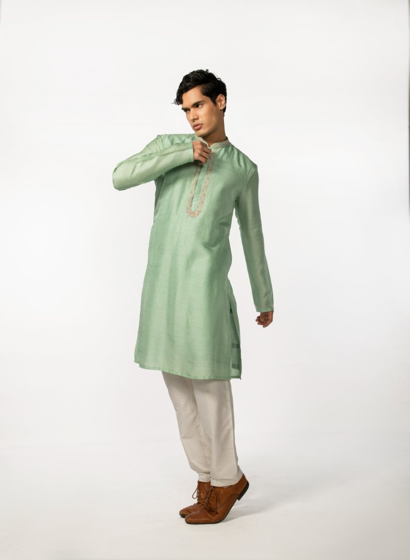 Sea Green Hand Embroidered Kurta Set