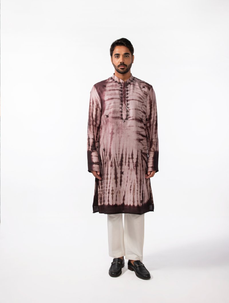 Brown Tie Dye Mirror Kurta Set