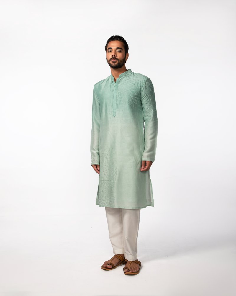 Aqua Green Twirl Embroidered Kurta Set