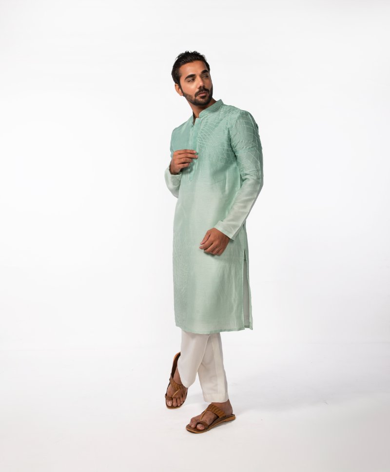 Aqua Green Twirl Embroidered Kurta Set