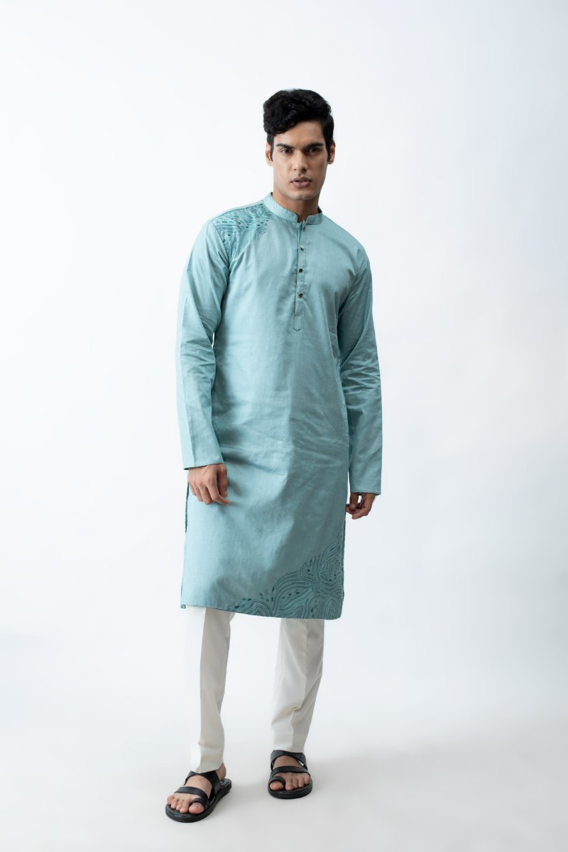 Aqua Blue Embroidered Kurta Set