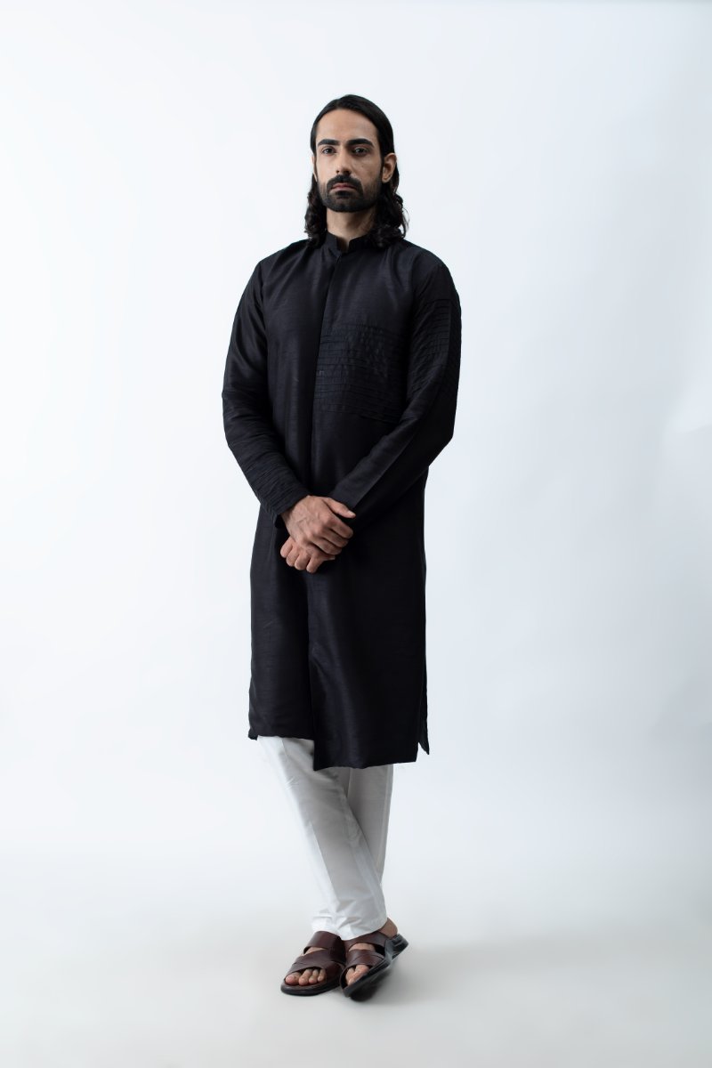 Black Pintuck Kurta Set