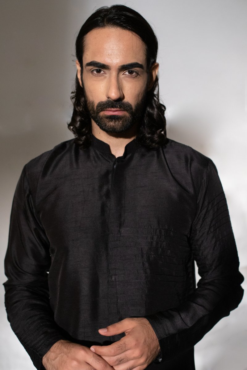 Black Pintuck Kurta Set