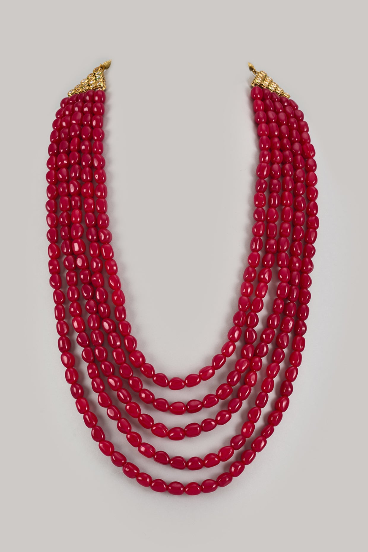 Deep Red Semi-Precious Stone Layered Mala