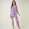 Load image into Gallery viewer, Pink and Green Marine Wave Print Shirt and Pants Set
