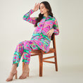 Load image into Gallery viewer, Pink and Green Marine Wave Print Shirt and Pants Set
