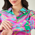 Load image into Gallery viewer, Pink and Green Marine Wave Print Shirt and Pants Set
