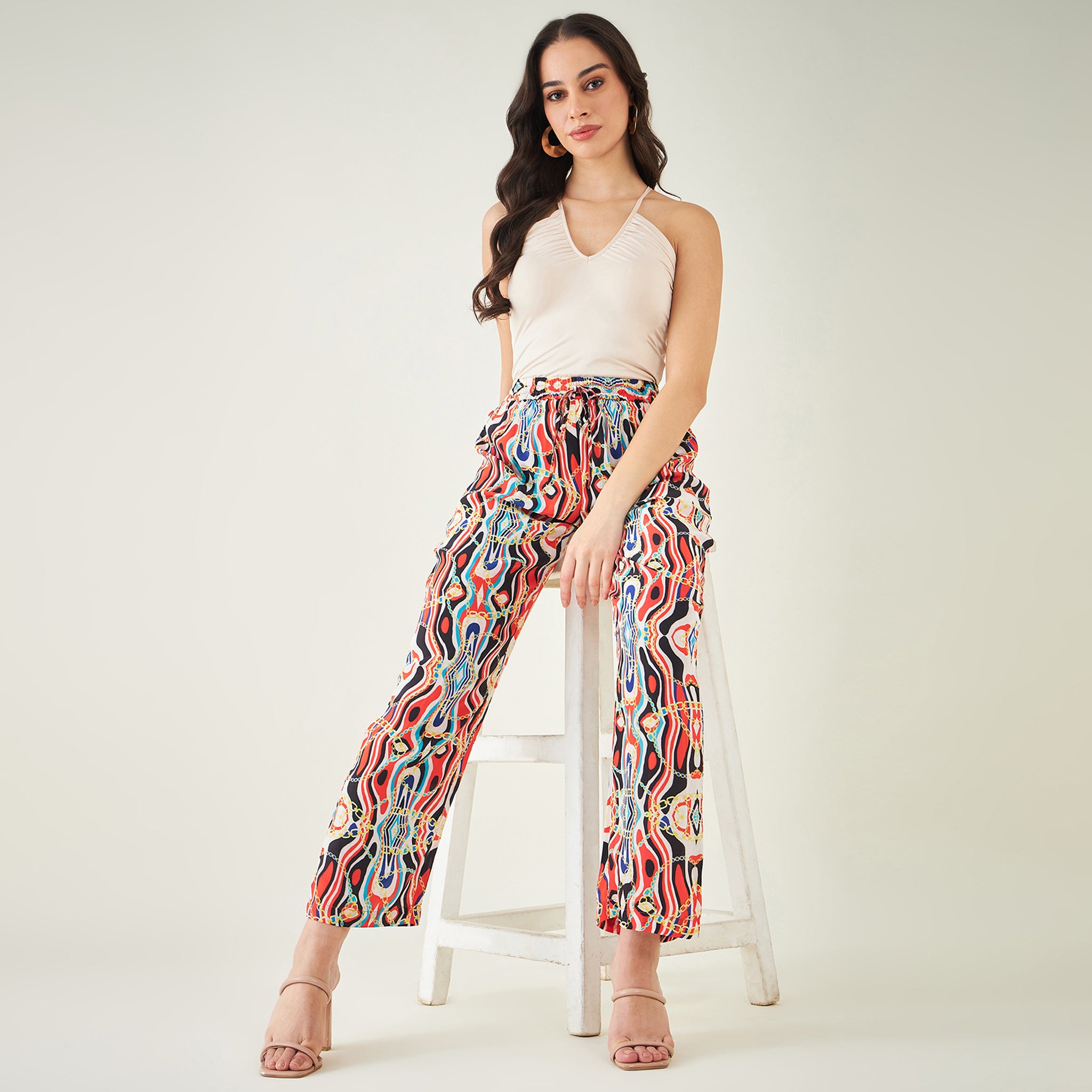 Black and Red Marine Wave Print Shirt and Pants Set