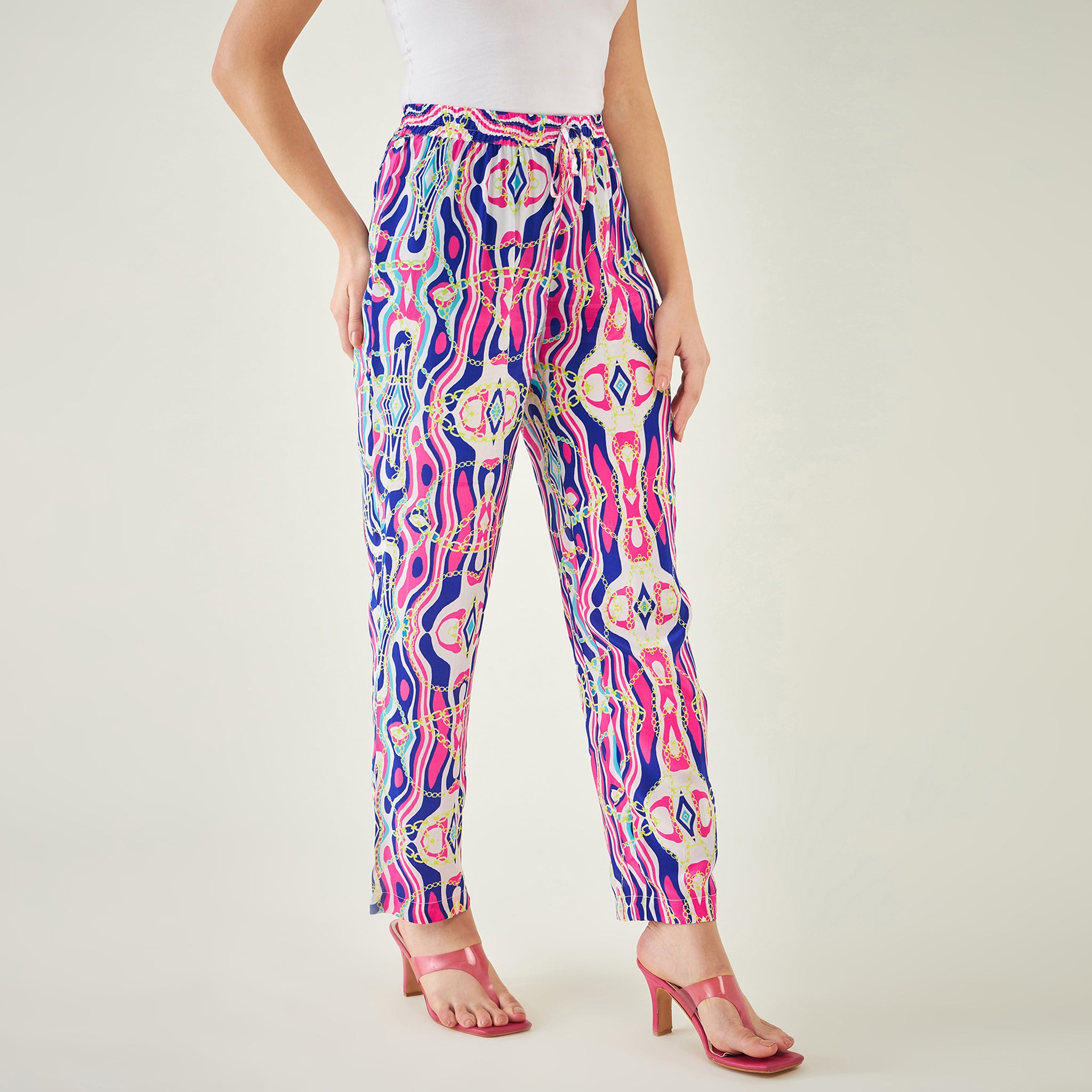 Blue and Pink Marine Wave Print Shirt and Pants Set